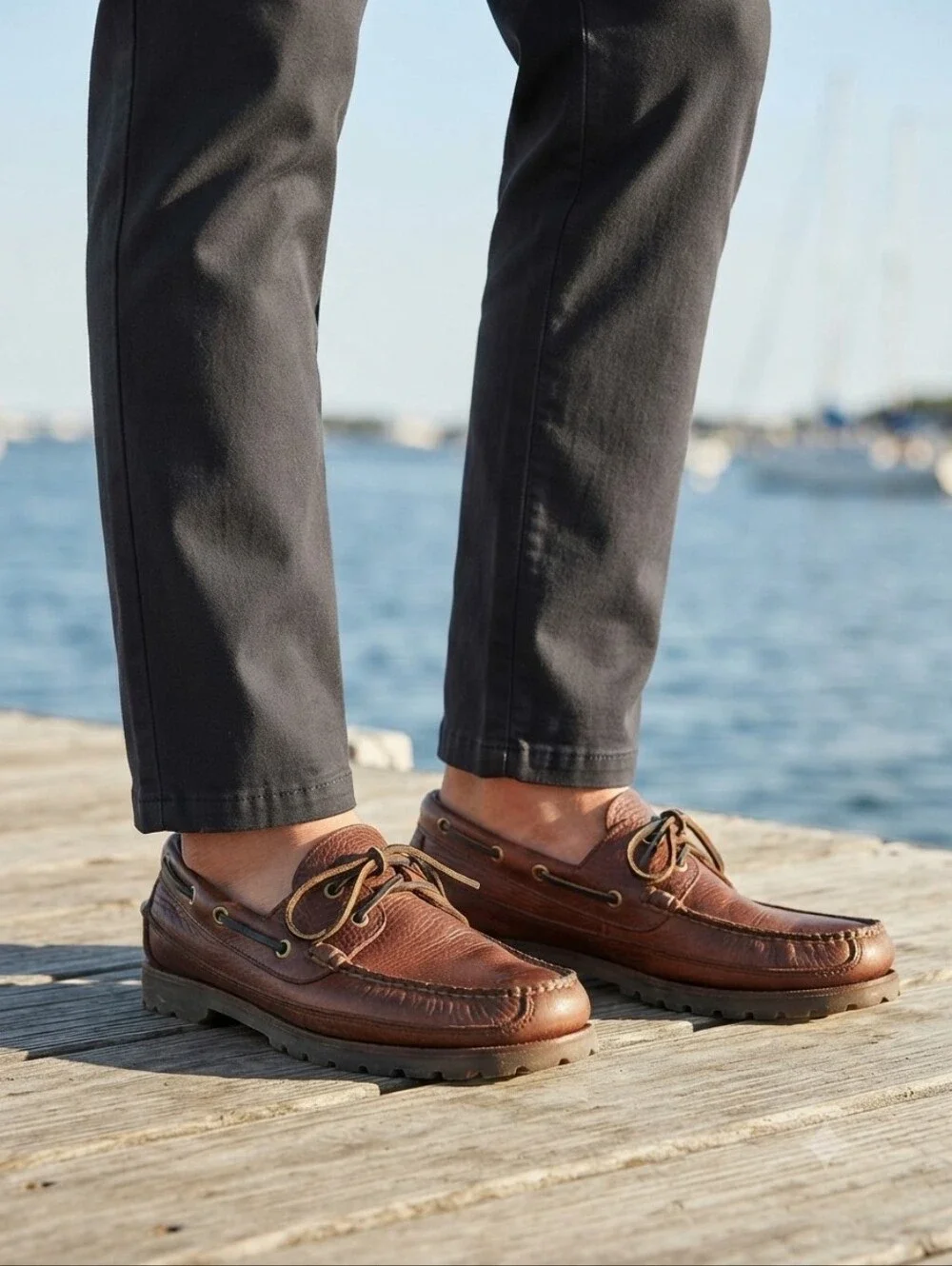 LL Bean Brown Leather Boat Shoes Men's Size 8 EE Wide Distressed